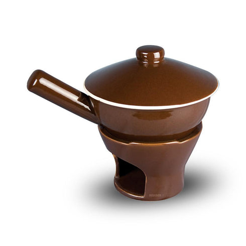 Ceramic Fondue Pot 6.5" w-Lid/Hdl/Burner Chocolate Brown