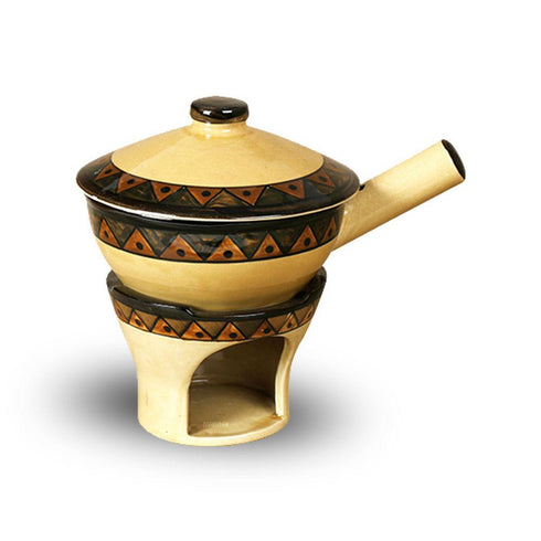 Ceramic Fondue Pot 6.5" w-Lid/Hdl/Burner GYLM