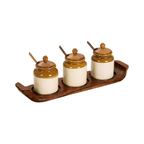 Ceramic Shikara Martaban 4" Pickle set (3n1)