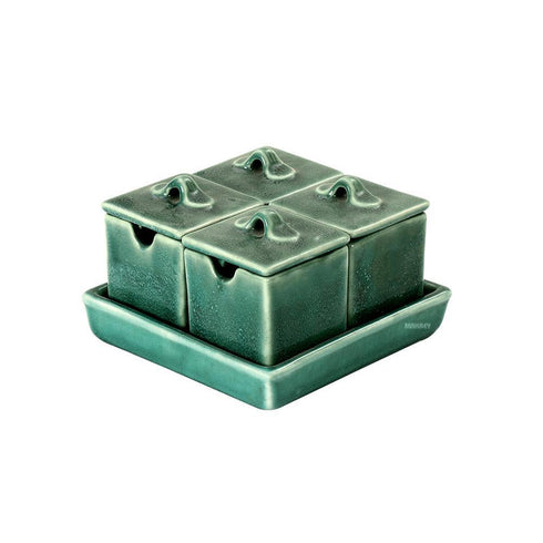 Ceramic Condiment Set SQ (4n1) Copper Green