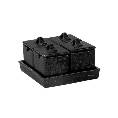 Ceramic Condiment Set SQ (4n1) Silver Antique