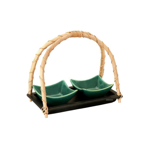 Ceramic Condiment set Blk Matt Bamboo Hdl (2n1)