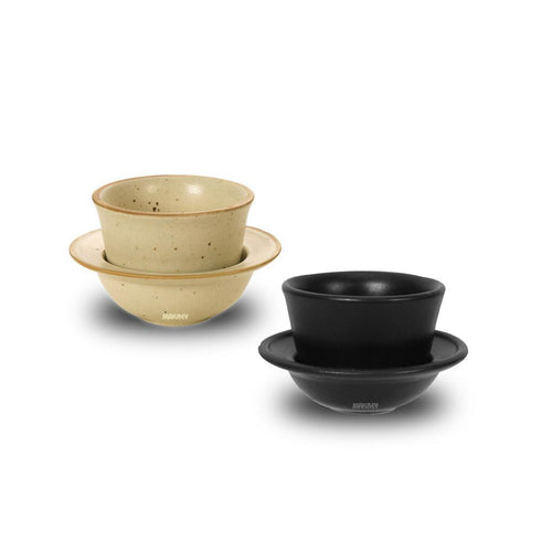 Ceramic Chinese Tea Cup Kawa w/Underliner Blk Matt