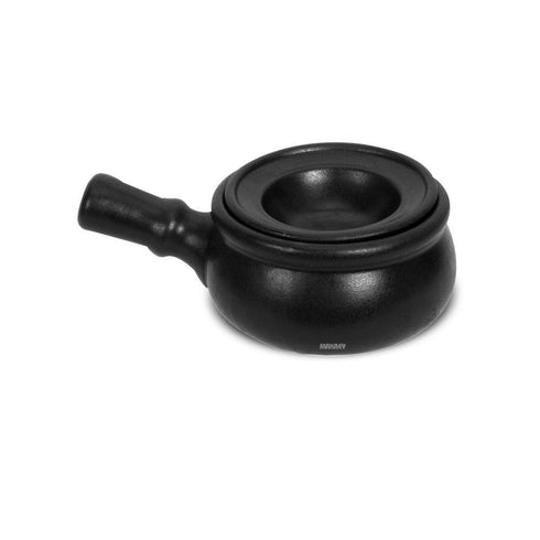 Ceramic French Onion Soup Bowl w/Hdl/Dip Cover CURVED Blk Matt