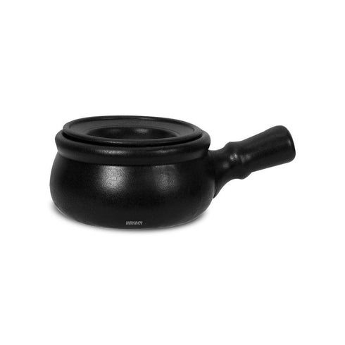 Ceramic French Onion Soup Bowl w/Hdl/Dip Cover CURVED Blk Matt
