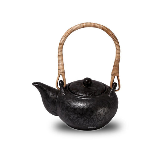 Ceramic Chinese Tea Pot Bamboo Hdl Silver Antique