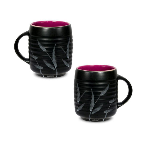 Ceramic Mug Rippled Black Matt/ Burgundy