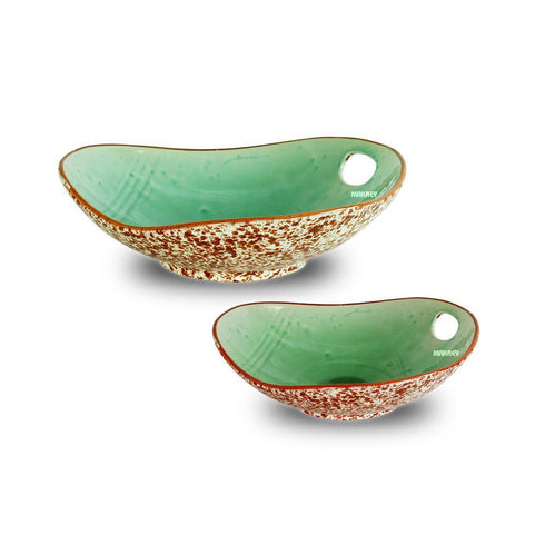 Ceramic Pasta Bowl Hole Green Crackle