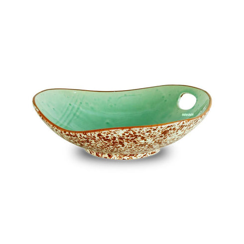Ceramic Pasta Bowl Hole Green Crackle