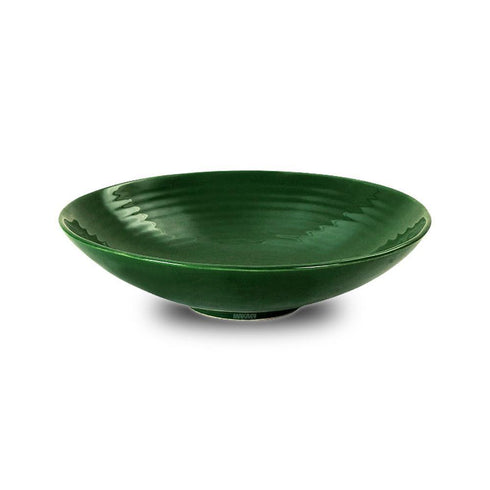 Ceramic Pasta Bowl Footed Shallow Rippled Palam Green