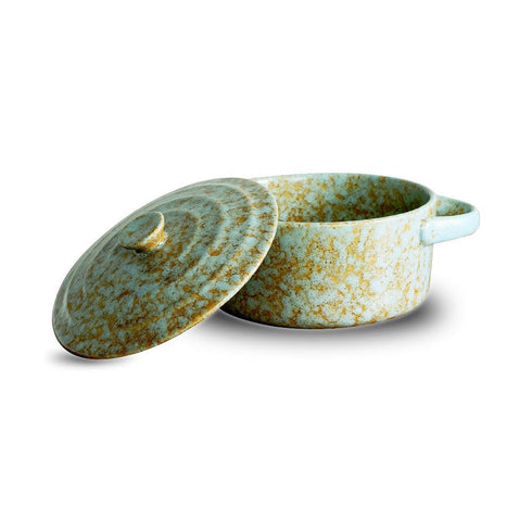 Ceramic Soup Bowl w-Lid/2Hdls Grey Speckles