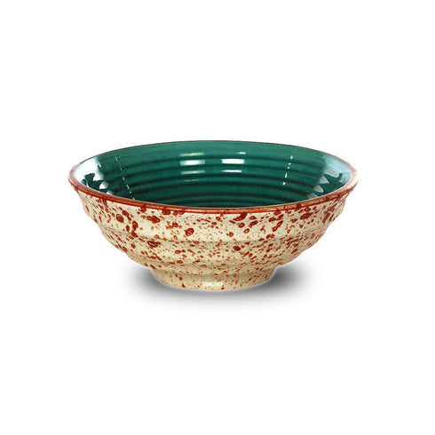 Ceramic Portion Bowl Footed Shallow Rippled Green Crackle