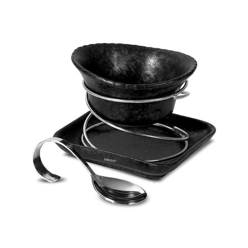 Ceramic Soup Bowl HAT w/Stand/Underliner Silver Antique