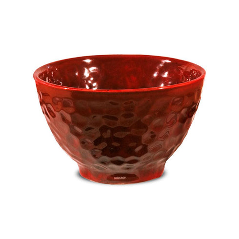 Ceramic Footed Soup Bowl Hammered Diamond Red