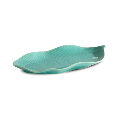 Ceramic Banana Leaf Platter Wavy Sea Green