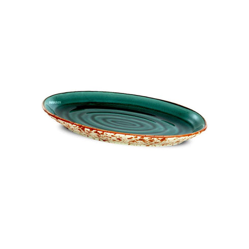 Ceramic Oval Platter Coupe Rippled Green Crackle