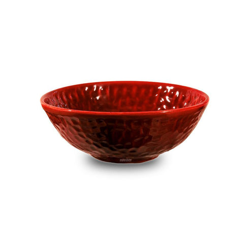 Ceramic Pasta Bowl Hammered Diamond Red