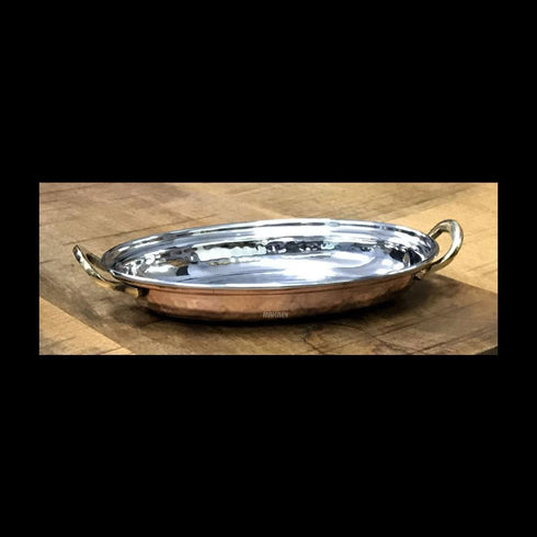 Copper/ss Portion Oval Dish w/2Hdls