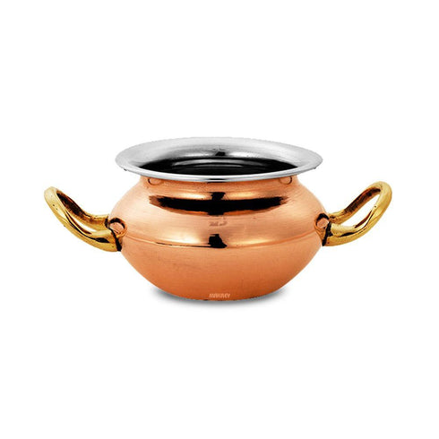 Copper/ss Portion Bowl Matki Handi w/2Hdls