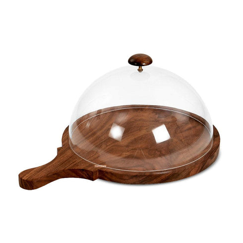 Wood Cheese Platter w-Hdl/Cloche