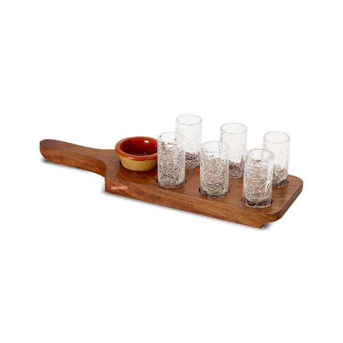 Wood Shot Glass Server w/Hdl (7n1)