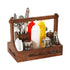 Wood Condiment/Cutlery Holder RECT 10"x6" w/Napkin Partition/Hdl S/h