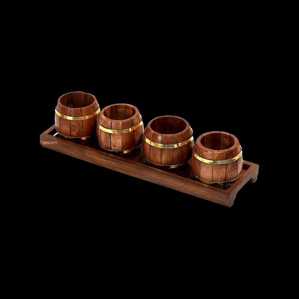 Wood Barrel Condiment Set RECT 4n1