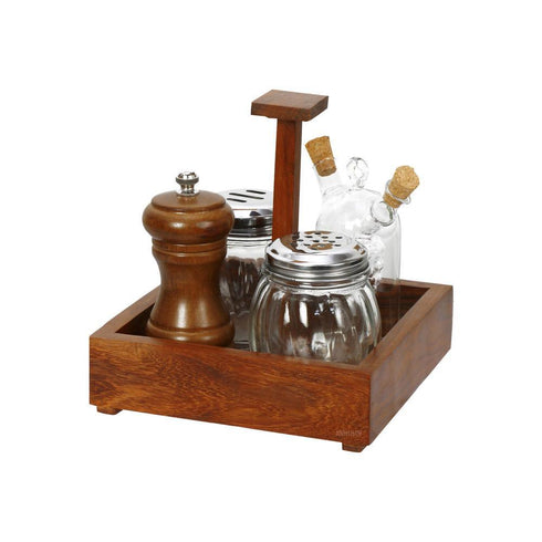 Wood Condiment Holder SQ 6" S/h