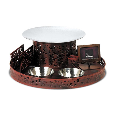 WI (Etching) Snack Warmer Set Round Brown Antique