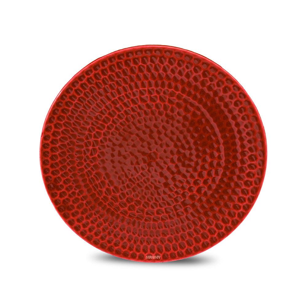 Ceramic Platter Round 11" Hammered Diamond Red