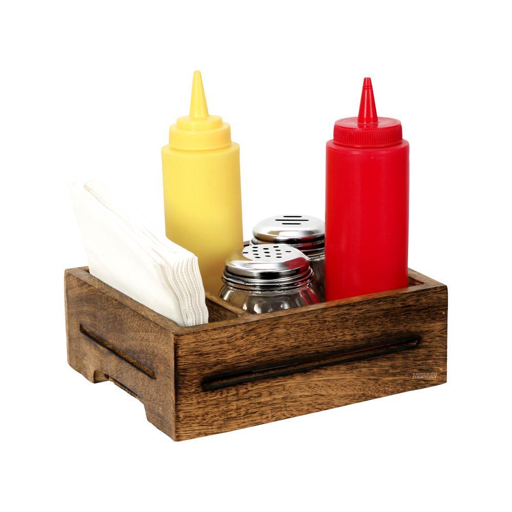 Wood Condiment Holder RECT w/Napkin Partition M/w