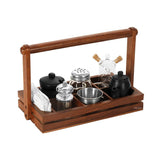 Wood Condiment Holder RECT 6-slots/Napkin Partition w/Hdl