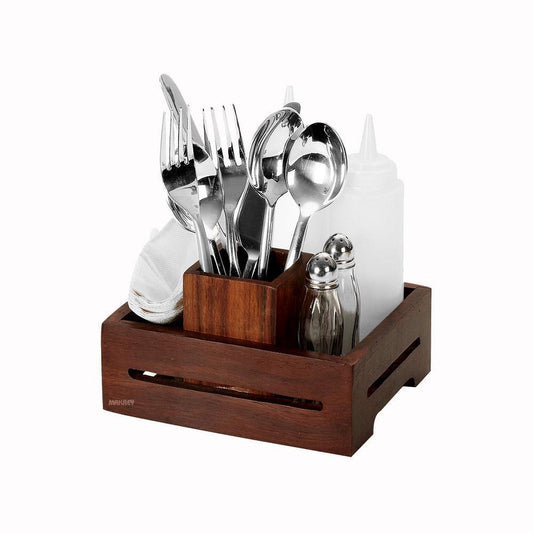 Wood Condiment/Cutlery Holder RECT w/Napkin Partition S/h