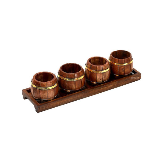 Wood Barrel Condiment Set RECT 4n1