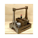 Wood Condiment/Cutlery Holder RECT EIFFEL 8"x6" w/Hdl