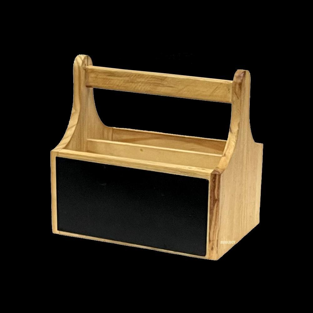 Wood Condiment Holder w/Blk Board/Hdl P/w