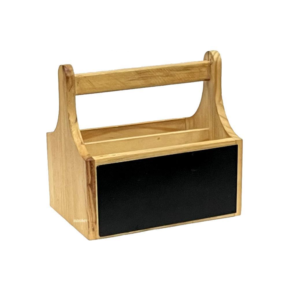 Wood Condiment Holder w/Blk Board/Hdl P/w