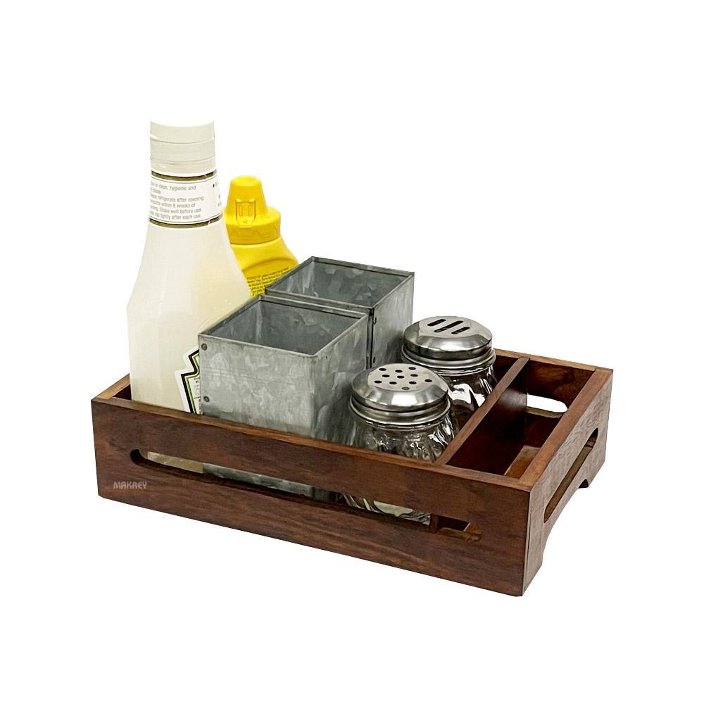 Wood Condiment Holder RECT w/Napkin Partition S/h