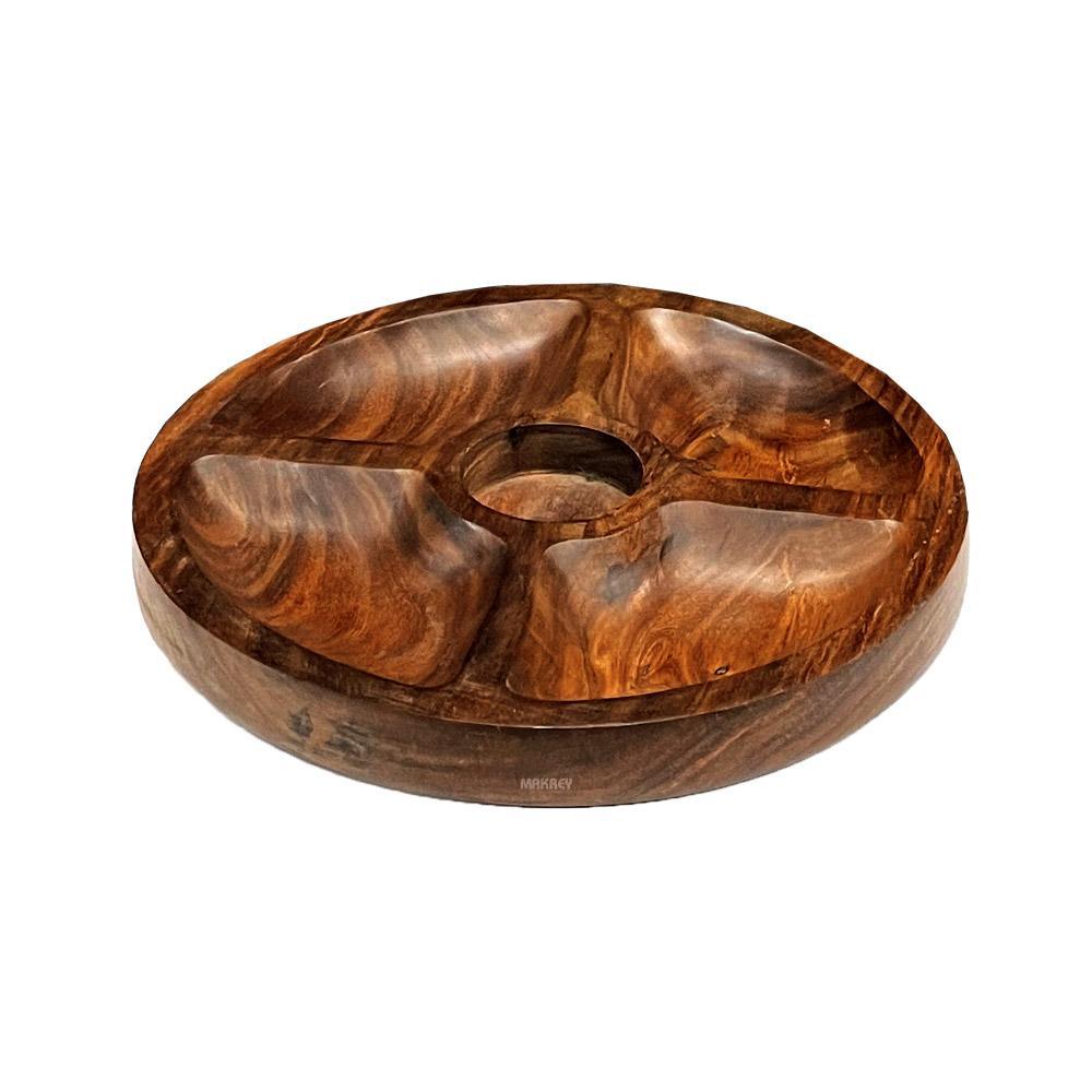 Wood Condiment Tray Round (5-Comp)