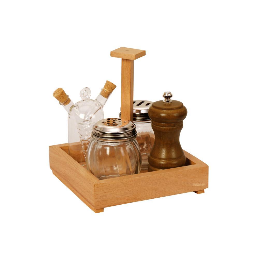 Wood Condiment Holder SQ 6" S/b