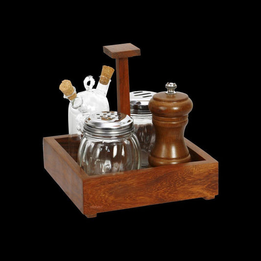 Wood Condiment Holder SQ 6" S/h